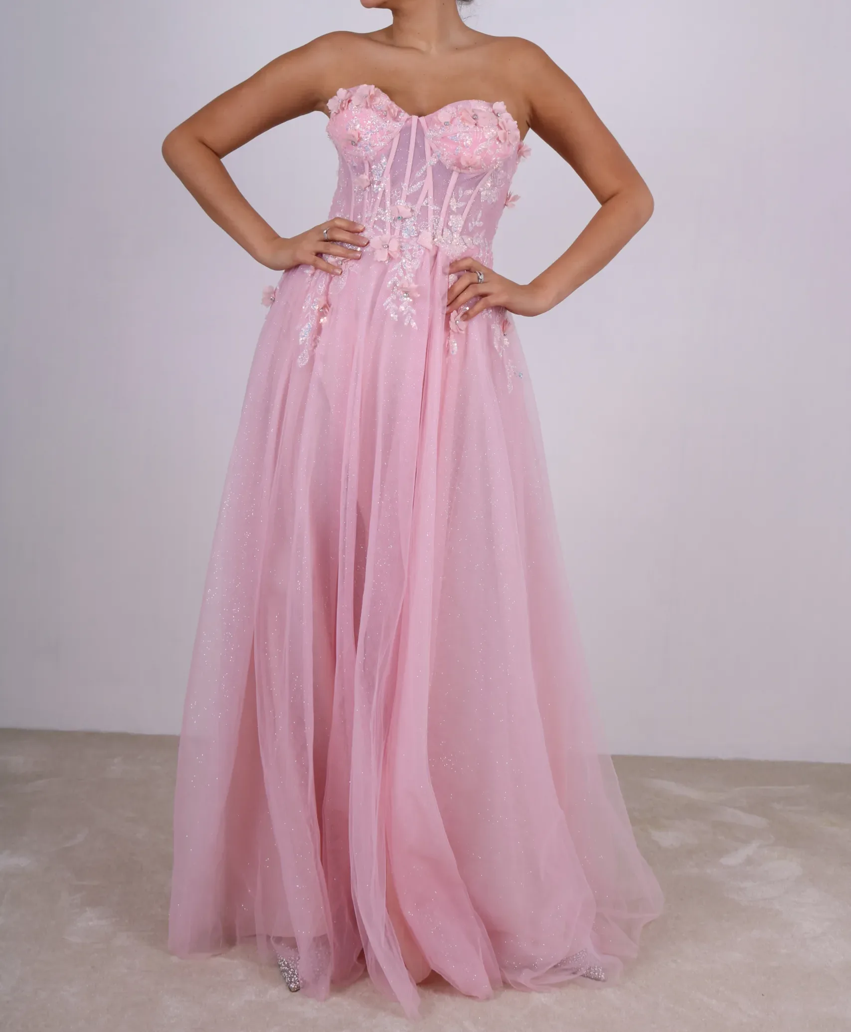 robe bustier fleuri longue en tulle coloré