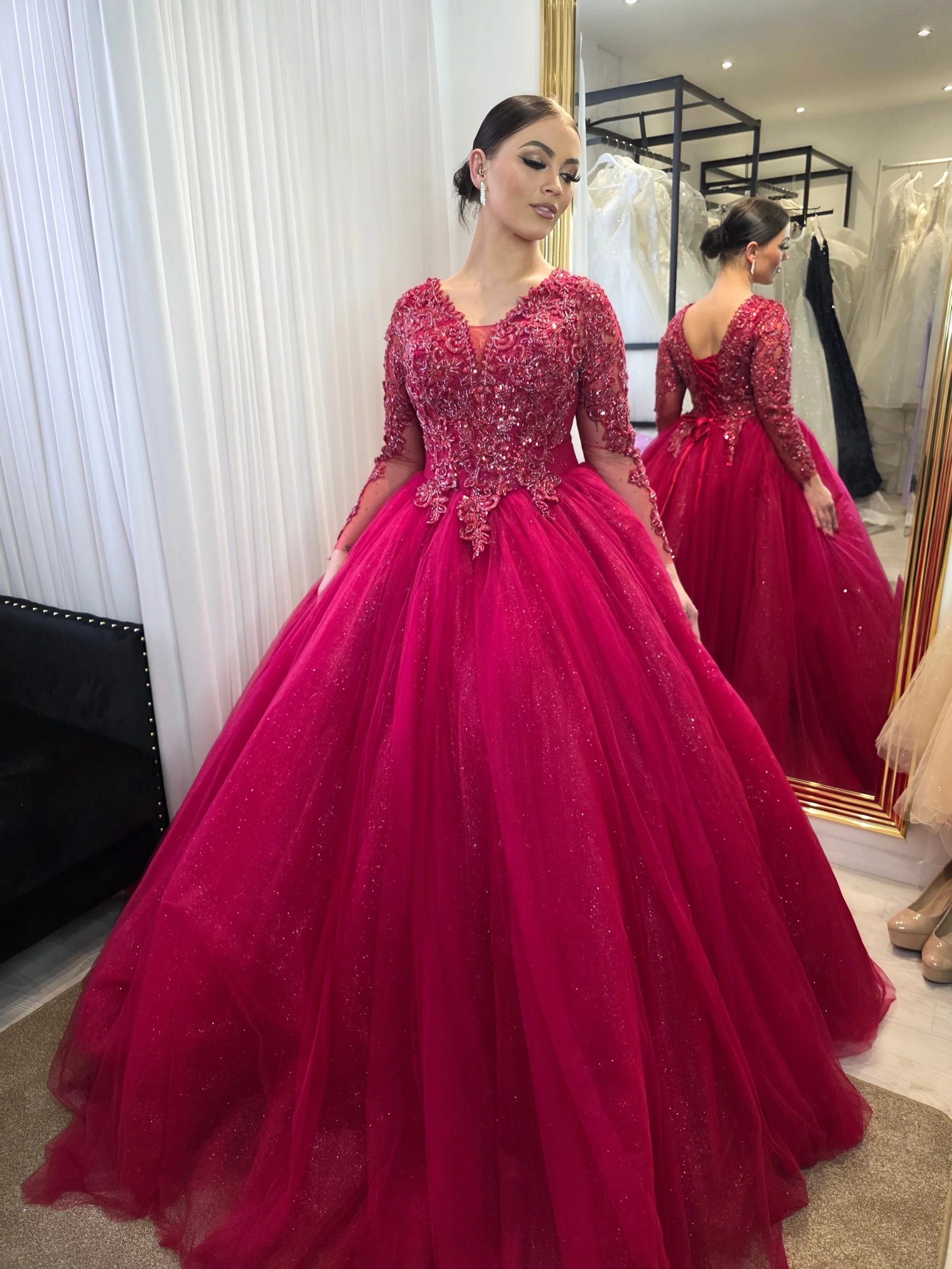 Robe de mariée princesse à manches longues en dentelle – Élégance intemporelle – Image 2