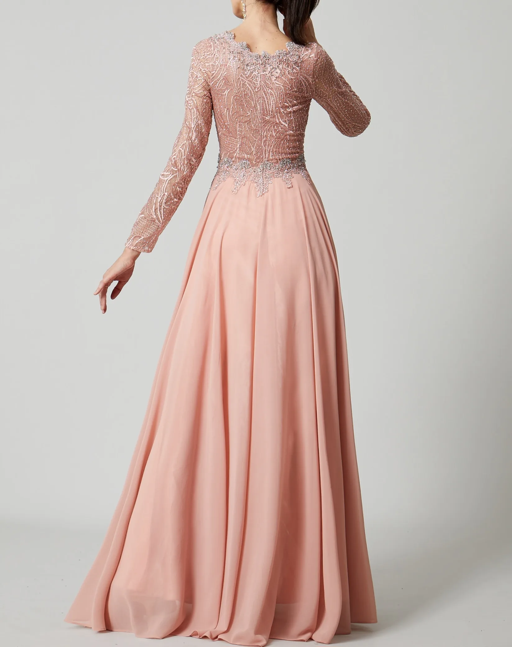 Robe longue en mousseline avec dentelle brodée – Image 5