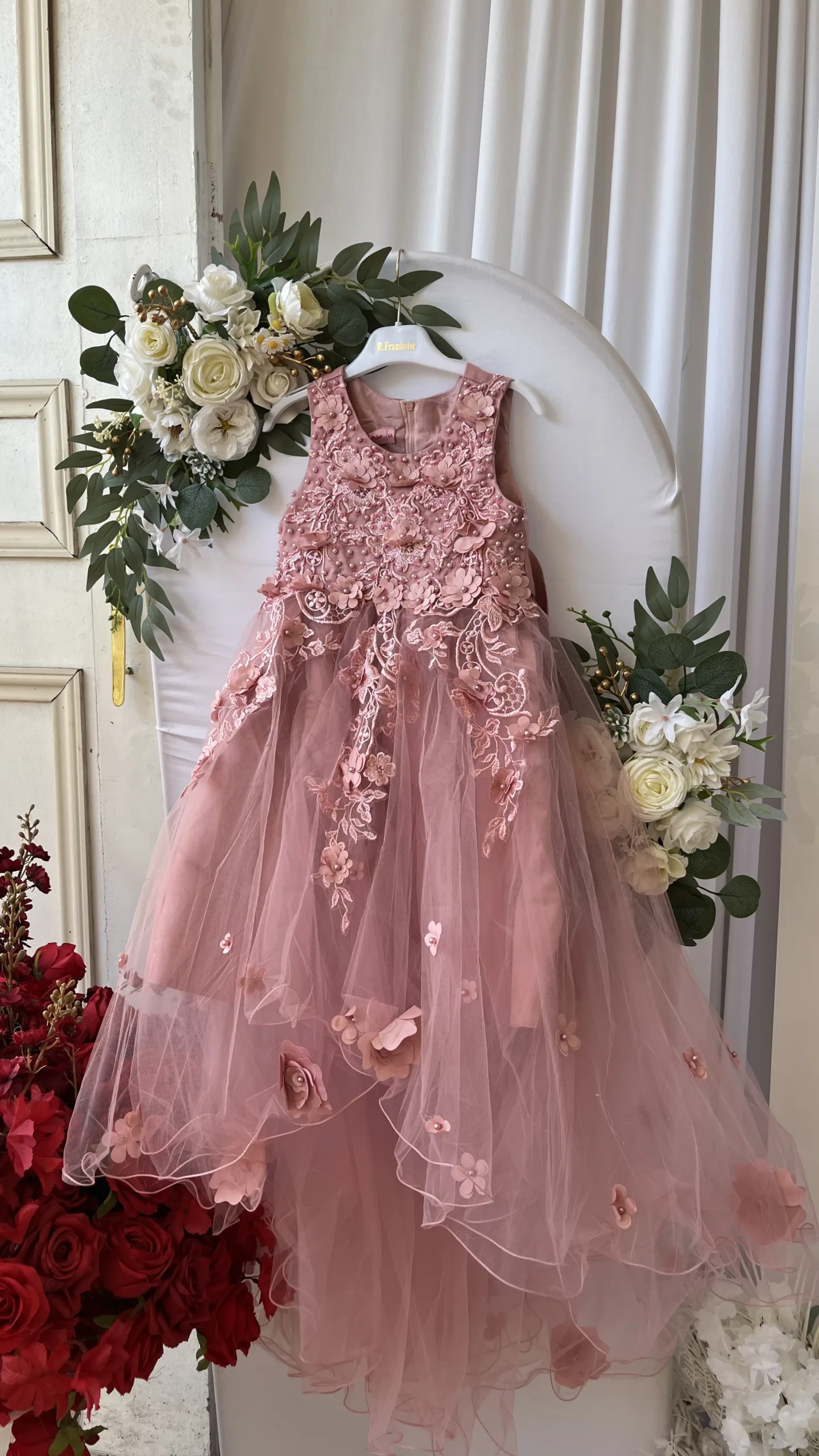 robe de cérémonie fille rose poudré