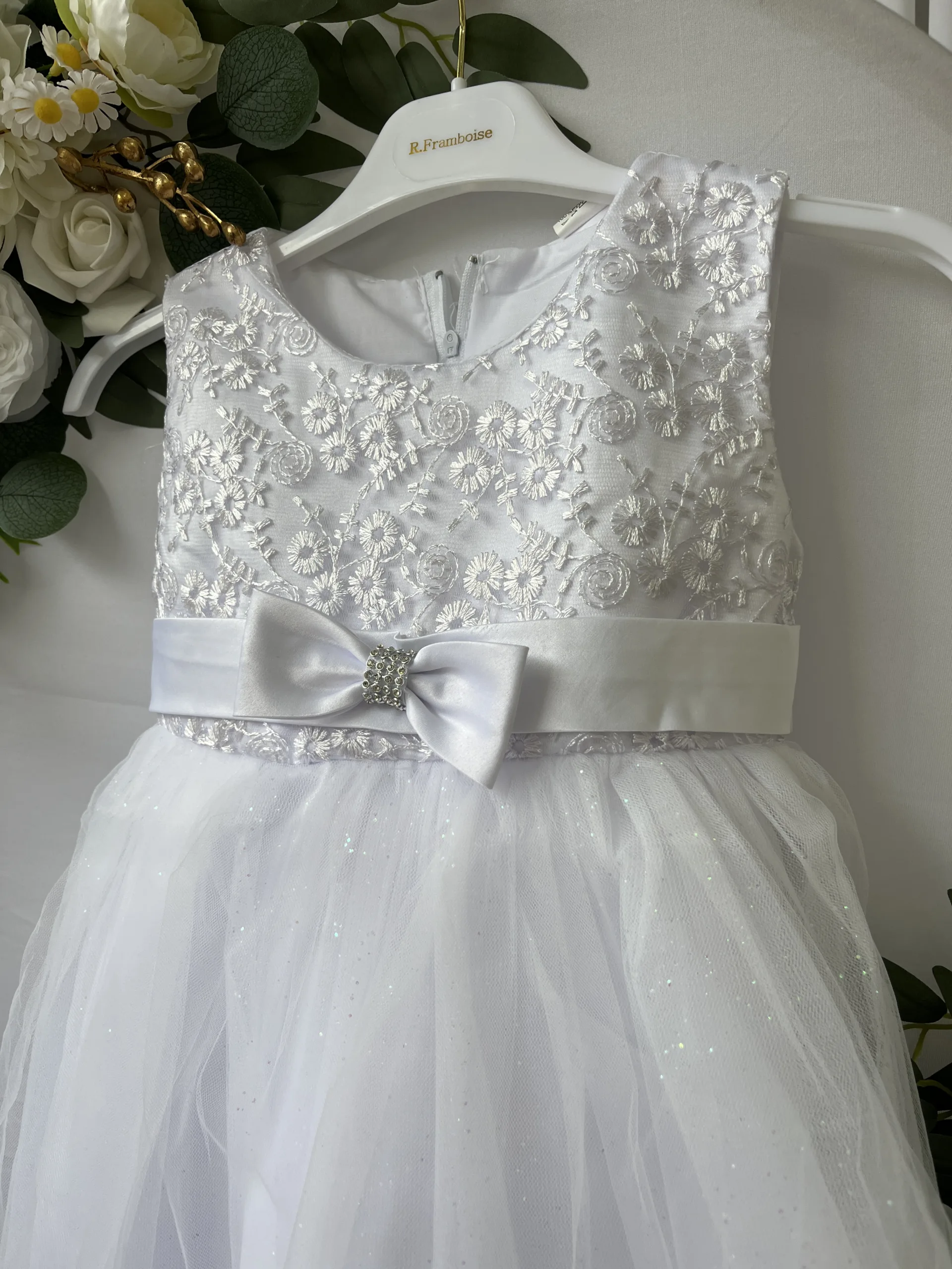 Robe de cérémonie bébé fille blanche en tulle brodé – Image 2