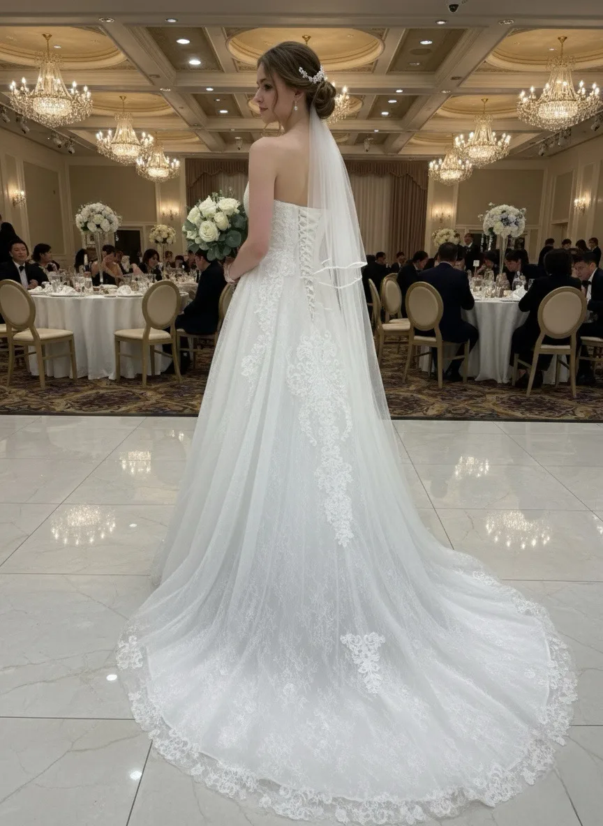 Élégante Robe de mariée 2-en-1 à bustier et manches bateau – Image 2
