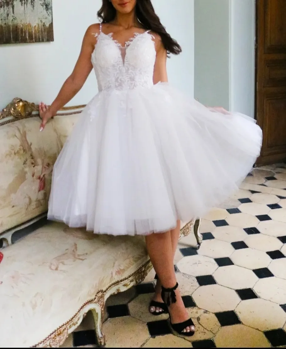 Robe de cérémonie courte style princesse en tulle et dentelle – Image 4