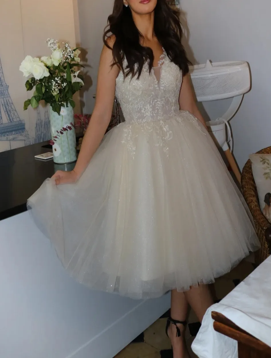 Robe de cérémonie courte style princesse en tulle et dentelle – Image 7
