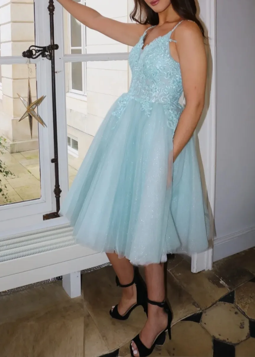 Robe de cérémonie courte style princesse en tulle et dentelle – Image 5