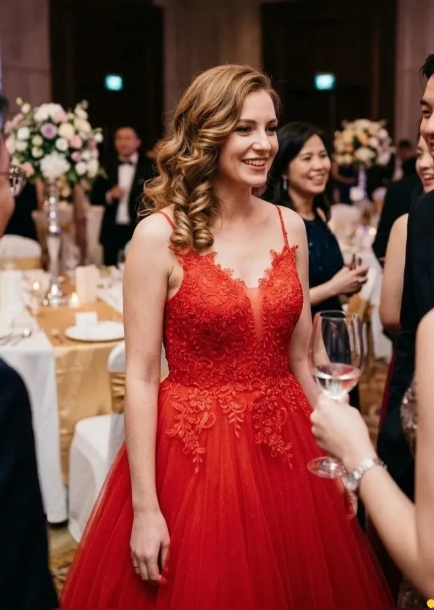 Robe de soirée sous genou style princesse en tulle avec bustier dentelle – Image 3