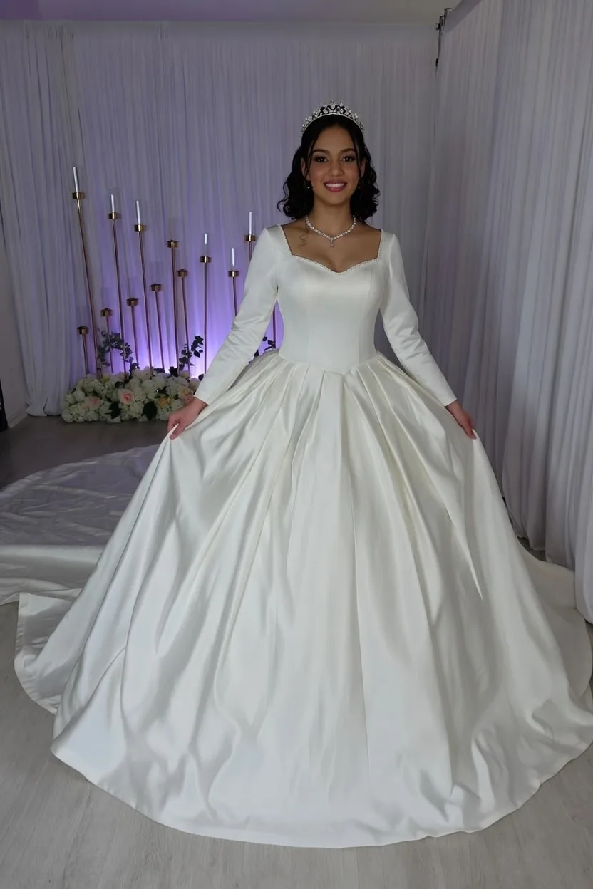 robe mariée satinée manche longue